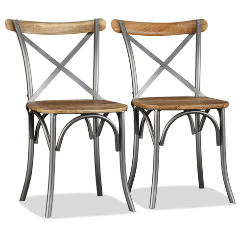 Swen Studio -  Dining Chairs 6 pcs Solid Mango Wood and Steel Cross Back